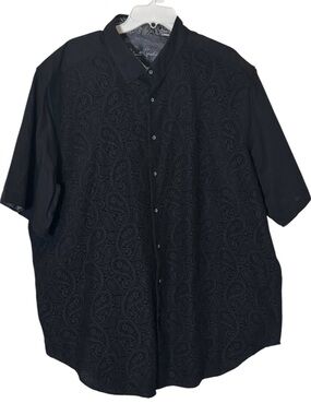 Robert Graham Black Short-Sleeve Button-Down with Paisley Eyelet Mens Size 2XLT